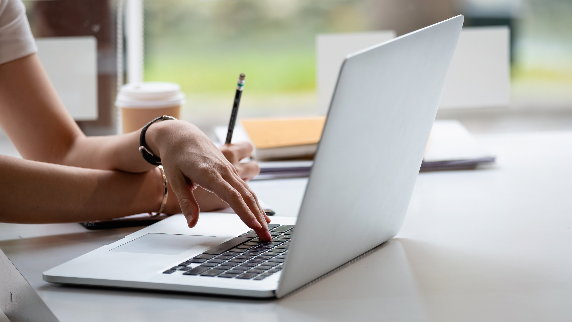 A laptop on a desk